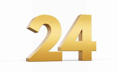 3D Altın Numara 24 Beyaz arka planda 24 numara, 3D illüstrasyon