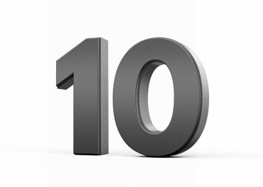 Parlak metalik siyah numara 10 Beyaz zemin üzerinde duruyor, 3 boyutlu illüstrasyon