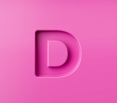Pembe alfabe harfi D, pembe arka planda kabartmalı, 3D resimli.