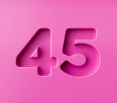 Parlak pembe numara 45. Pembe arka planda kabartmalı, 3D resimli.