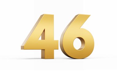 3D Altın Numara 46 Beyaz zemin üzerinde 46 izole edilmiş, 3D çizim