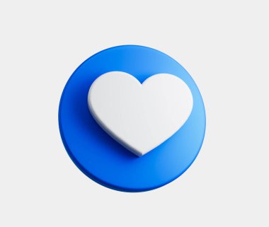 Beyaz kalp sembollü 3D Mavi düğme, bir 