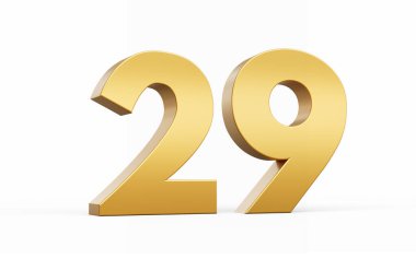 3D Altın Numara 29 Beyaz zemin üzerinde 29 izole edilmiş, 3D illüstrasyon
