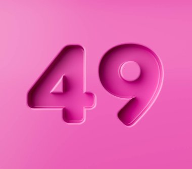 Canlı pembe numara 49. Pembe arka planda 49. kabartma, 3D çizim.