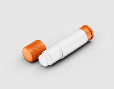 Beyaz gövdeli ve turuncu şapkalı açık bir yapıştırıcının yakın çekimi. 3d illüstrasyon