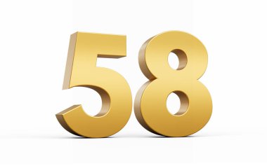 3D Altın Numara 58 Beyaz zemin üzerinde 58, 3D illüstrasyon