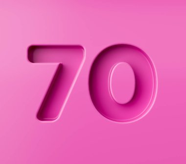 Pembe arka planda 70 numara canlı pembe kabartmalı, 3D resimli.
