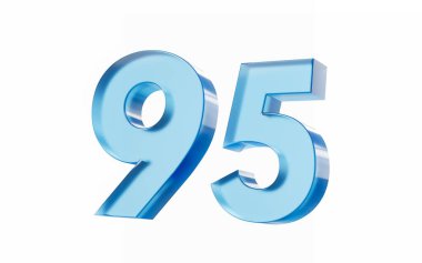 3D Glossy Blue numara 95 95 beyaz arka planda izole edilmiş. 3d illüstrasyon