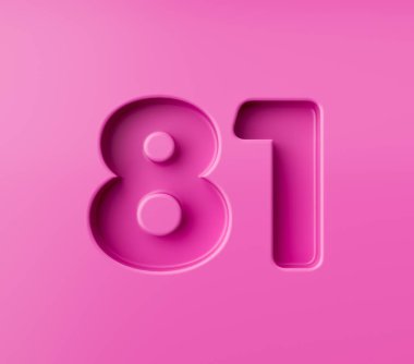 Parlak pembe numara 81. Pembe arka planda kabartmalı 81 numara, 3D resimli.