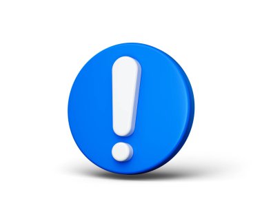 Alarm, uyarı ya da önemli bir uyarı için beyaz ünlem işaretli 3D Mavi simge. 3d illüstrasyon