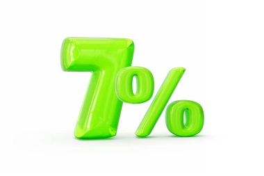 Beyaz arka planda% 7 ya da% 7 'lik yalıtılmış yeşil jöle rakamı. 3d illüstrasyon