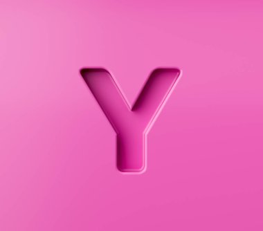 Pembe alfabe harfi Y pembe arka planda kabartmalı, 3D resimli.