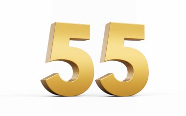 3D Altın Numara 55 Beyaz zemin üzerinde 55 izole edilmiş, 3D illüstrasyon