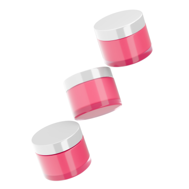 Krem içeren, beyaz kapaklı pembe kozmetik kavanozlar. Asgari tasarım, 3d illüstrasyon