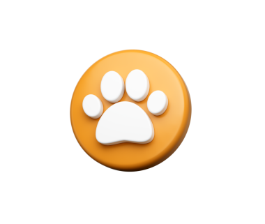 Beyaz pençe izi sembollü turuncu dairesel düğme evcil hayvan ya da hayvanları temsil ediyor. 3B Görüntü