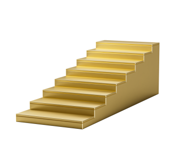 Modern tasarımı olan, parlak ve pürüzsüz yüzeyi olan altın merdiven. 3B Görüntü