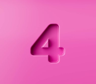 Pembe arka planda 4 numaralı canlı pembe kabartmalı, 3 boyutlu resimli.