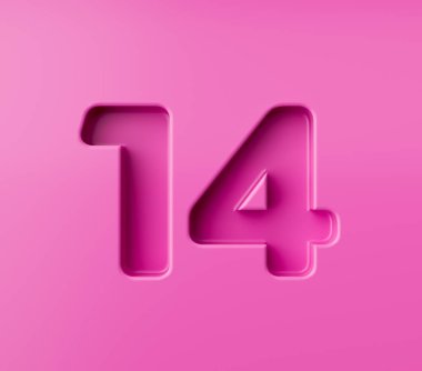 Pembe 14 numara, pembe arka planda kabartmalı, 3D resimli.