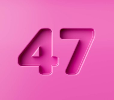 Pembe arka planda 47 numaralı canlı pembe, kabartmalı, 3D resimli.