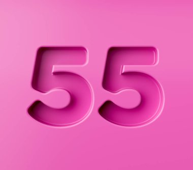 55 numara canlı pembe. Pembe arka planda 55 numara kabartmalı, 3D resimli.