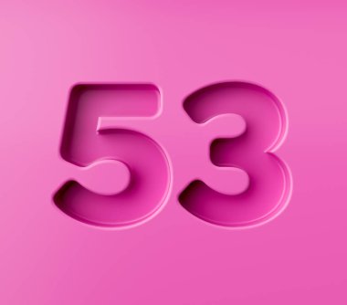 53 numara canlı pembe. Pembe arka planda 53 numara kabartmalı, 3D resimli.