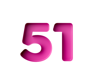 Parlak pembe numara 51 Kalın eğimli yazı tipi hafif gölge efektli, 3 boyutlu illüstrasyon