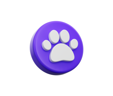 Beyaz pençe izi sembollü mor dairesel düğme evcil hayvan ya da hayvanları temsil ediyor. 3B Görüntü