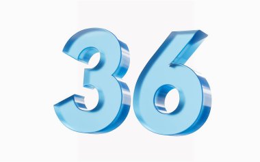 3d Parlak Mavi 36 numara. Beyaz arka planda 36 izole edilmiş. 3d illüstrasyon
