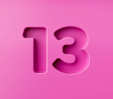 Pembe renkli 13 numara, pembe arka planda kabartmalı, 3D resimli.