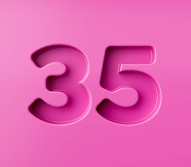 35 numaralı canlı pembe. 35 numara. Pembe arka planda kabartmalı, 3D resimli.