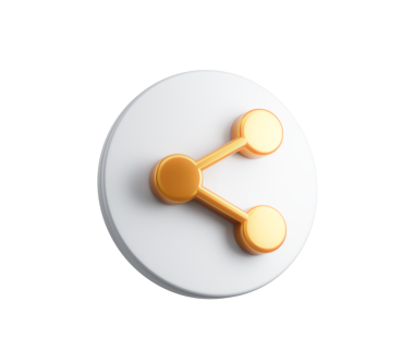İçerik paylaşımını temsil eden, içinde altın paylaşım sembolü olan üç boyutlu beyaz yuvarlak simge. 3B Görüntü.