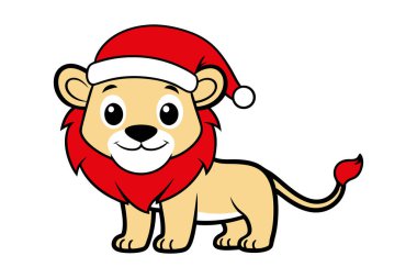 Noel Baba şapkası takan sevimli bir yavru aslan.