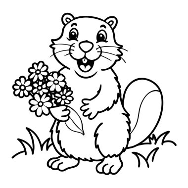 Elinde buket çizgisi olan mutlu bir dağ sıçanı.