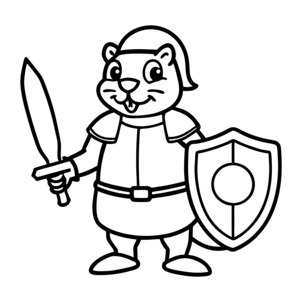 Şövalye zırhı giymiş bir dağ sıçanının elinde küçük bir kalkan ve kılıç hattı tasarımı var.