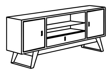 Bir televizyon standının minimalist çizgi çizimi ince ve zarif bir sanat tasarımı