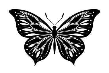 Tek renkli kelebek silueti siyah beyaz çizim