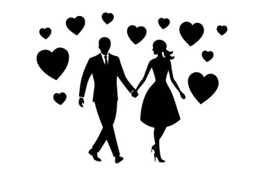 Bir çift sevilen bir siluet dizaynında yan yana duruyor.