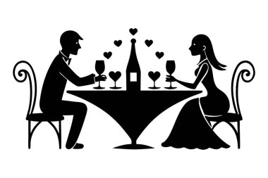 Bir çift sevilen bir siluet dizaynında yan yana duruyor.