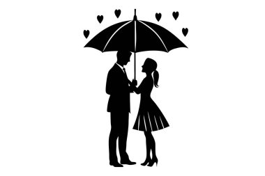 Bir çift sevilen bir siluet dizaynında yan yana duruyor.