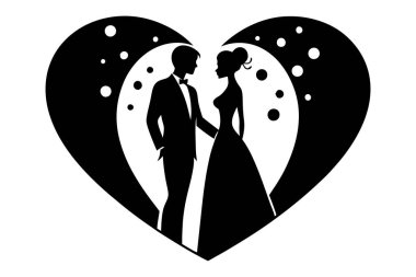 Bir çift sevilen bir siluet dizaynında yan yana duruyor.