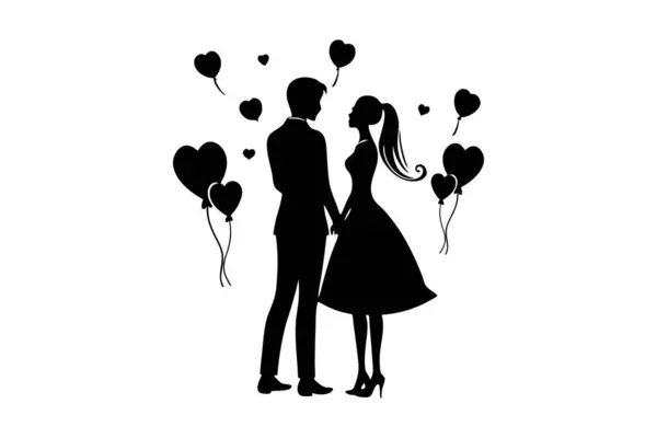 Bir çift sevilen bir siluet dizaynında yan yana duruyor.