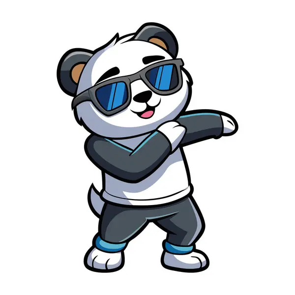 Sevimli bir karikatür pandası, güneş gözlüğü taşıyıcı sanat çizimi takıyor.