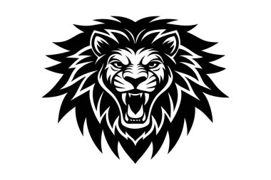 Aslanın silueti. Başı öne dönük resim çizimi.