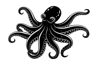 Karayip Resifi Ahtapot Silüeti Sanat Çizimi