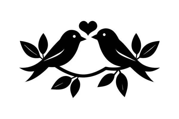Birbirlerine bakan iki kuşun silueti ve üzerlerinde bir kalp şekli.