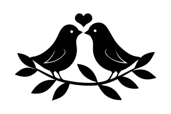 Birbirlerine bakan iki kuşun silueti ve üzerlerinde bir kalp şekli.