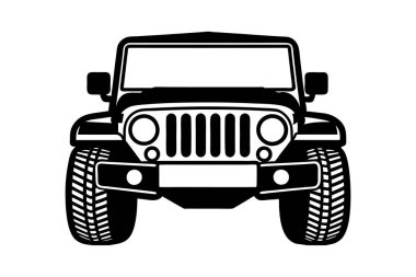 Off-Road Jeep ön görünüm vektör sanat illüstrasyonunun silueti