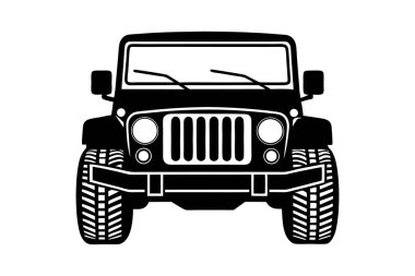 Off-Road Jeep ön görünüm vektör sanat illüstrasyonunun silueti
