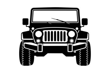 Off-Road Jeep ön görünüm vektör sanat illüstrasyonunun silueti