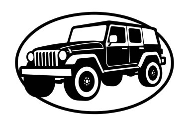 Bir daire vektör sanat illüstrasyonunda Off-Road Jeep 'in silueti